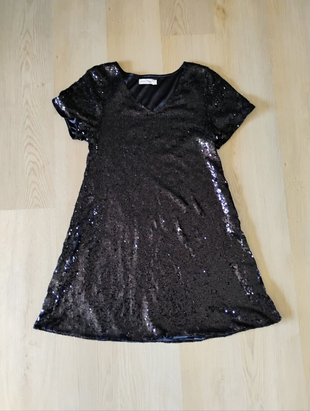 Sequin Short Sleeve Party Dress - Black